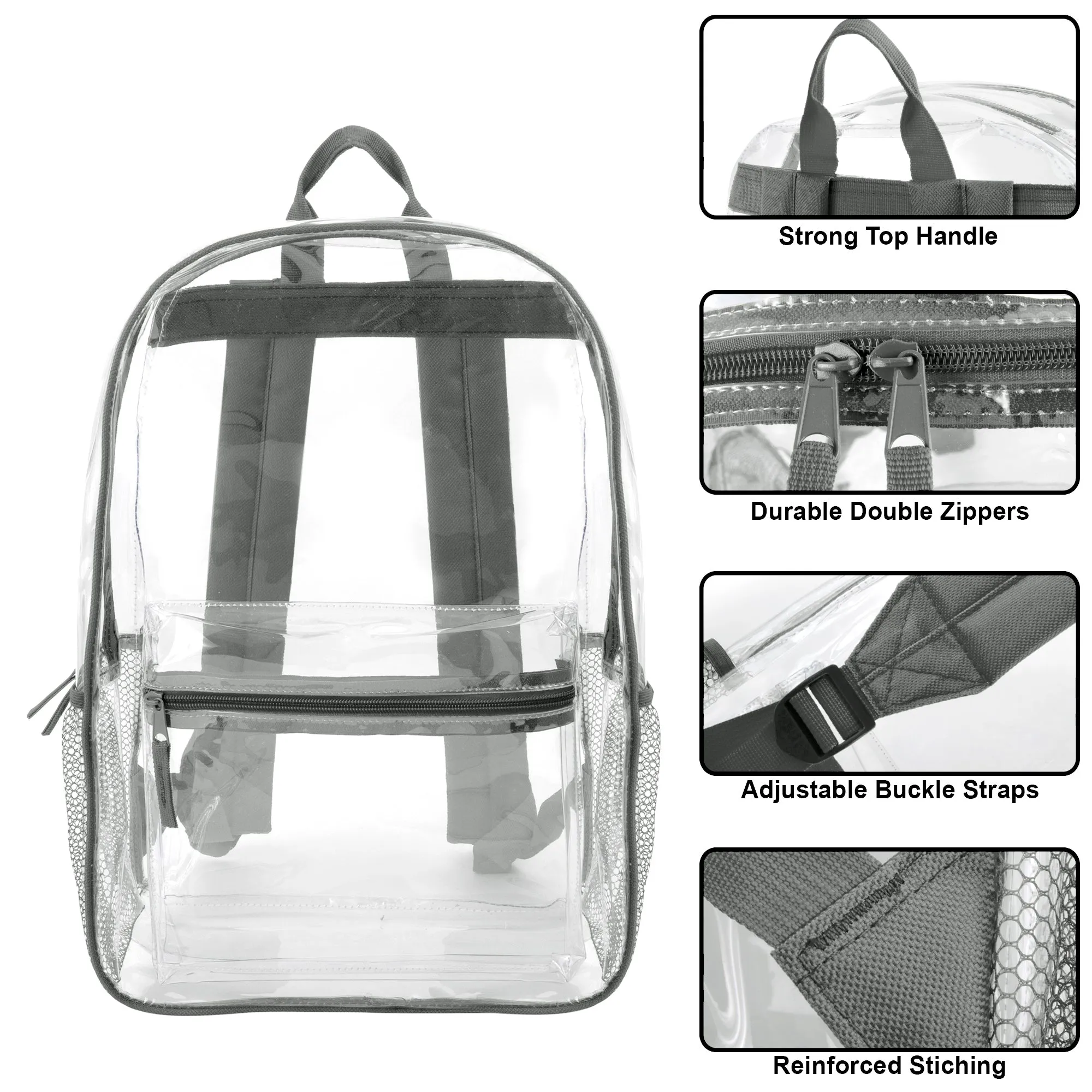 Classic 17 Inch Clear Backpack - Grey