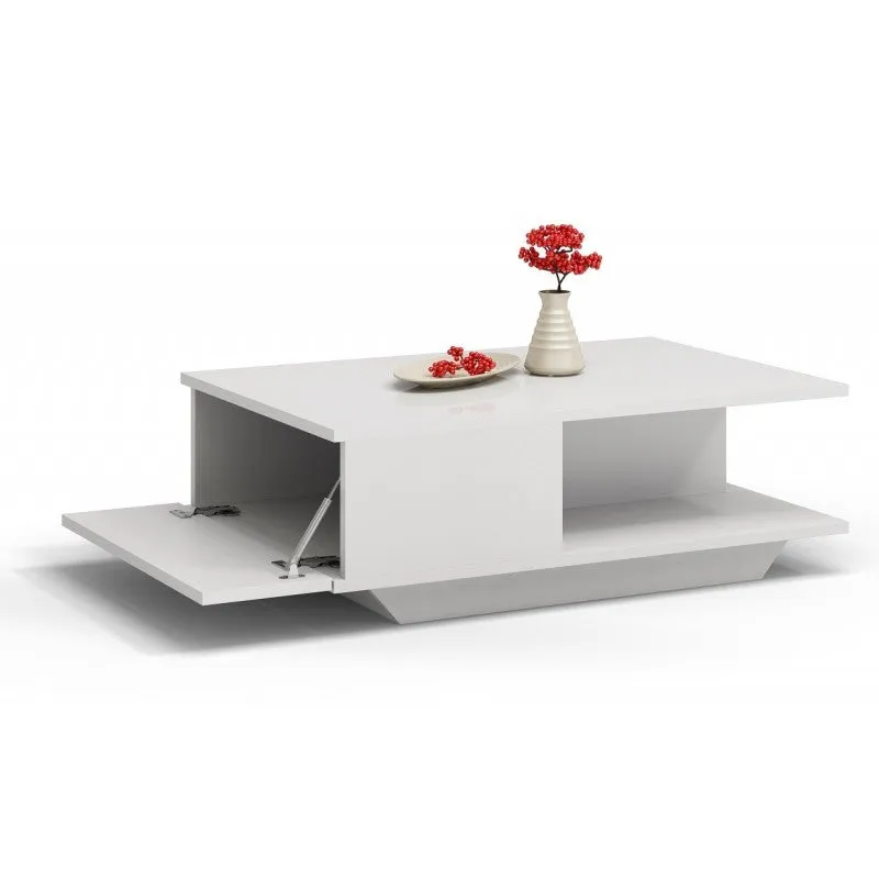 COFFEE TABLE DENVER WHITE GLOSS TOP AND DRAW FRONT 60x90cm