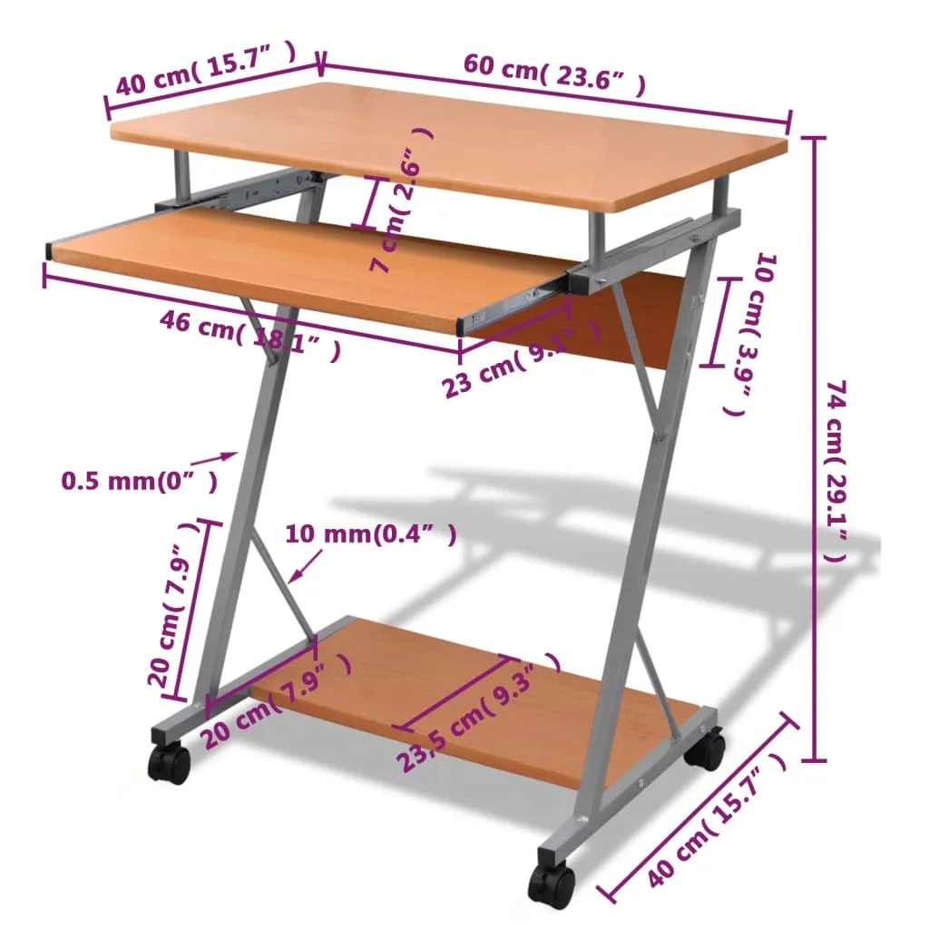 Compact Computer Desk with Pull-out Keyboard Tray Brown