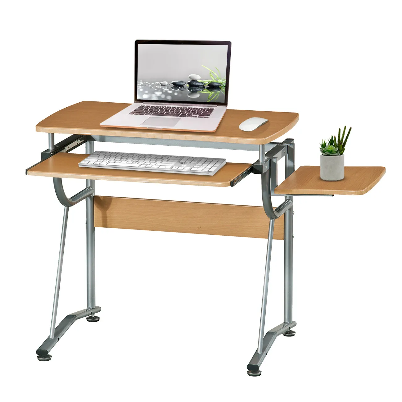 Compact Computer Desk With Side Shelf And Keyboard Panel