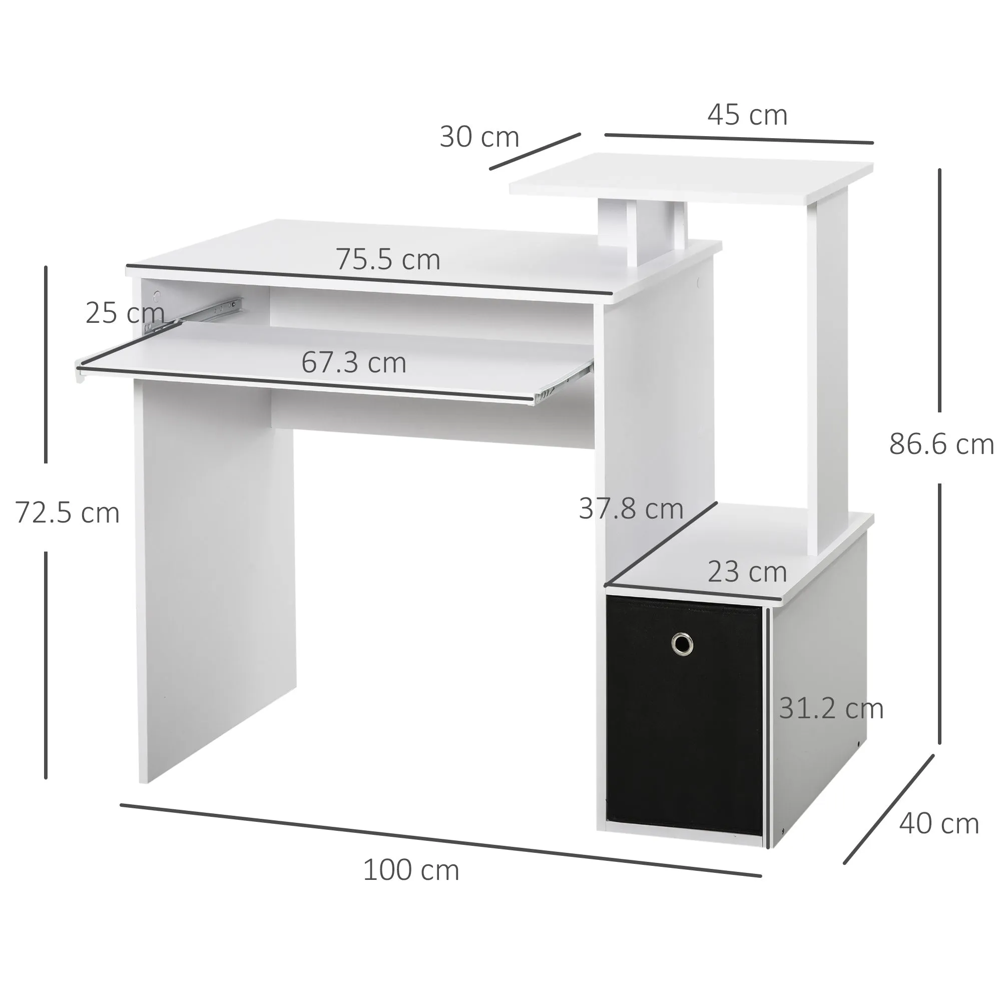 Compact Small Computer PC Desk with Sliding Keyboard Tray Storage Drawer Shelf Home Office Workstation Gaming Study White