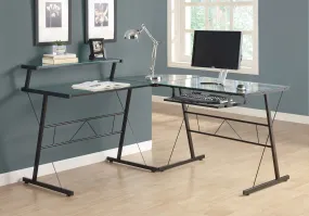 Computer Desk, Home Office, Corner, L Shape, Work, Laptop, Black Tempered Glass, Clear Tempered Glass, Contemporary, Modern