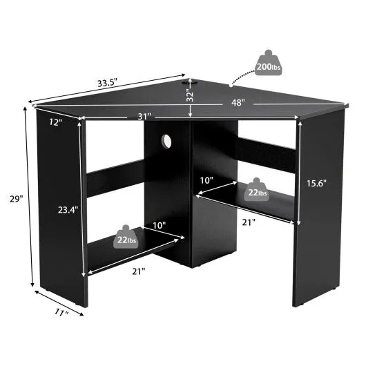 Corner Computer Desk Triangle Writing Workstation with Storage Shelf-Black