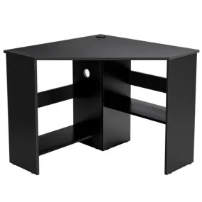 Corner Computer Desk Triangle Writing Workstation with Storage Shelf-Black