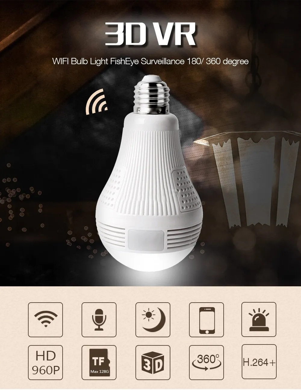 CRONY B13-I-V2 Wi-Fi Globe Panoramic  960p Wireless Panoramic Ip 3d Vr Camera Wifi Bulb Light Fisheye Surveillance