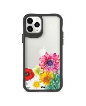 DailyObjects Clear Pink & Yellow Flowers Black Hybrid Clear Case Cover For iPhone 11 Pro Max