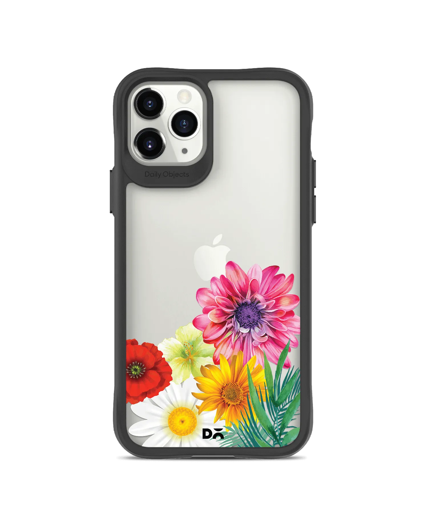 DailyObjects Clear Pink & Yellow Flowers Black Hybrid Clear Case Cover For iPhone 11 Pro Max