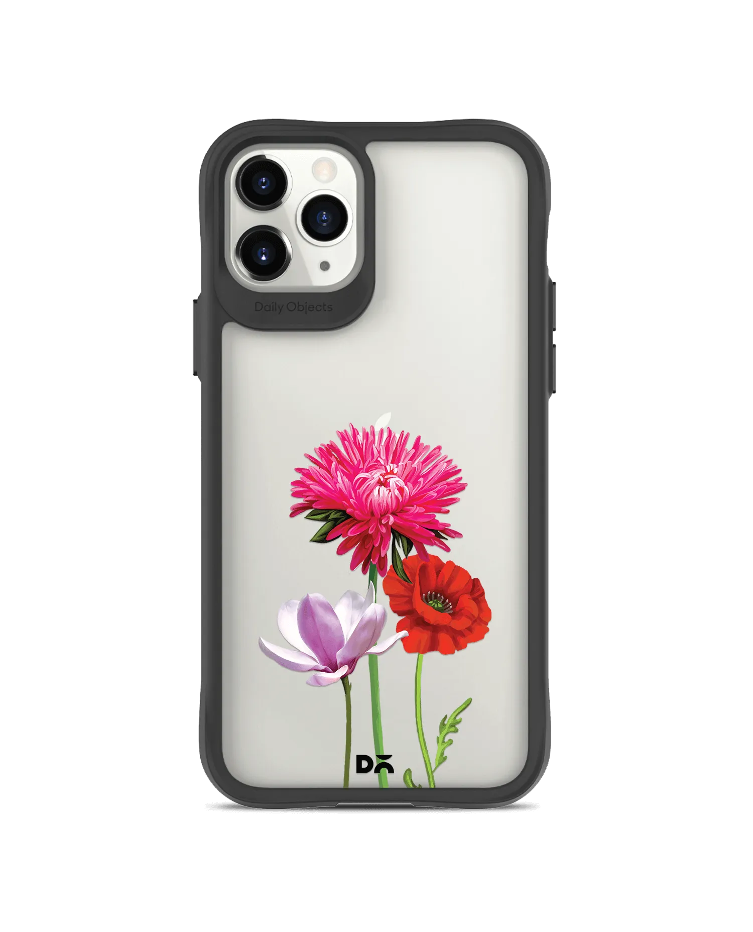 DailyObjects Clear Pink Red & White Flowers Black Hybrid Clear Case Cover For iPhone 11 Pro