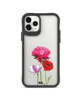 DailyObjects Clear Pink Red & White Flowers Black Hybrid Clear Case Cover For iPhone 11 Pro