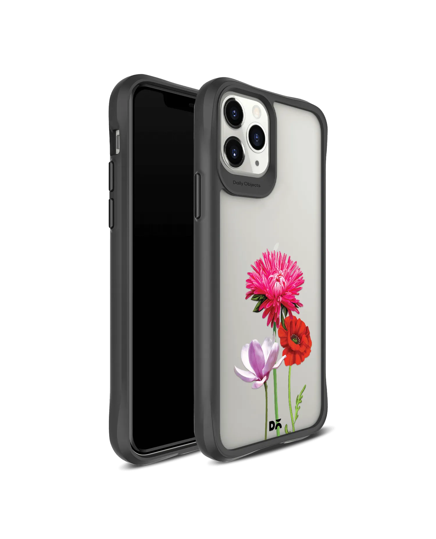 DailyObjects Clear Pink Red & White Flowers Black Hybrid Clear Case Cover For iPhone 11 Pro