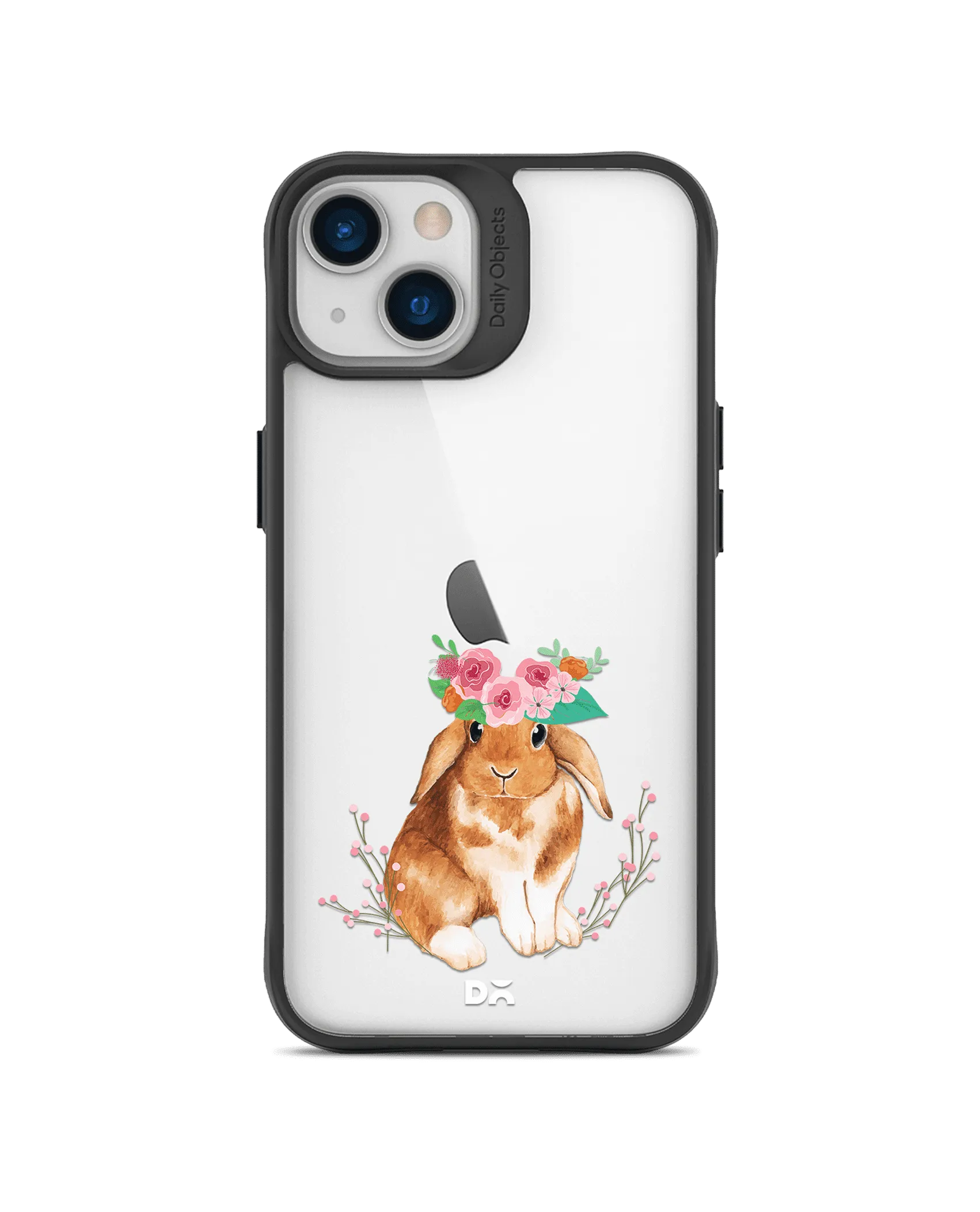 DailyObjects Flower Bunny Black Hybrid Clear Case Cover For iPhone 13 Mini