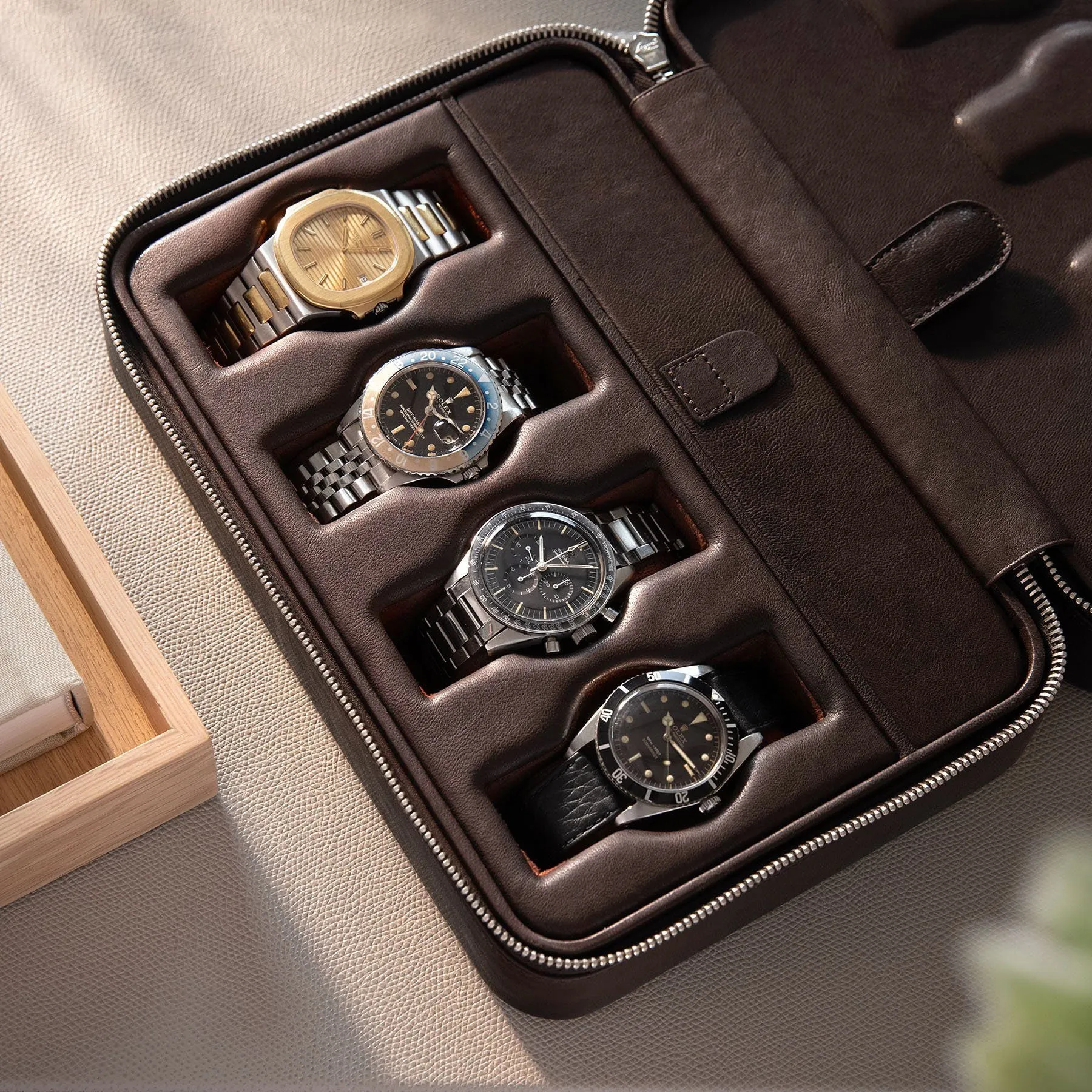 Dark Brown Cognac Luxury Leather Watch Box by JPM