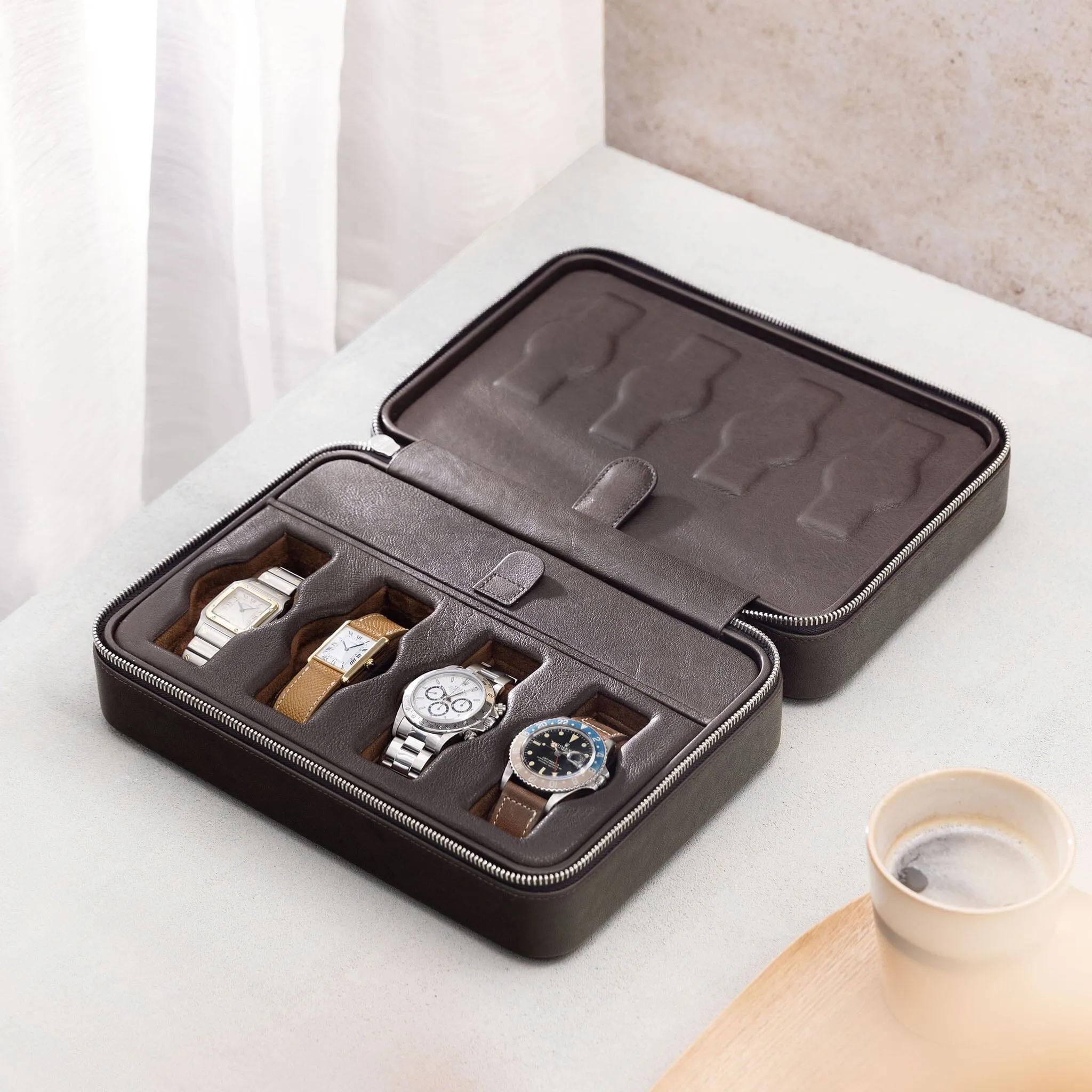 Dark Brown Cognac Luxury Leather Watch Box by JPM