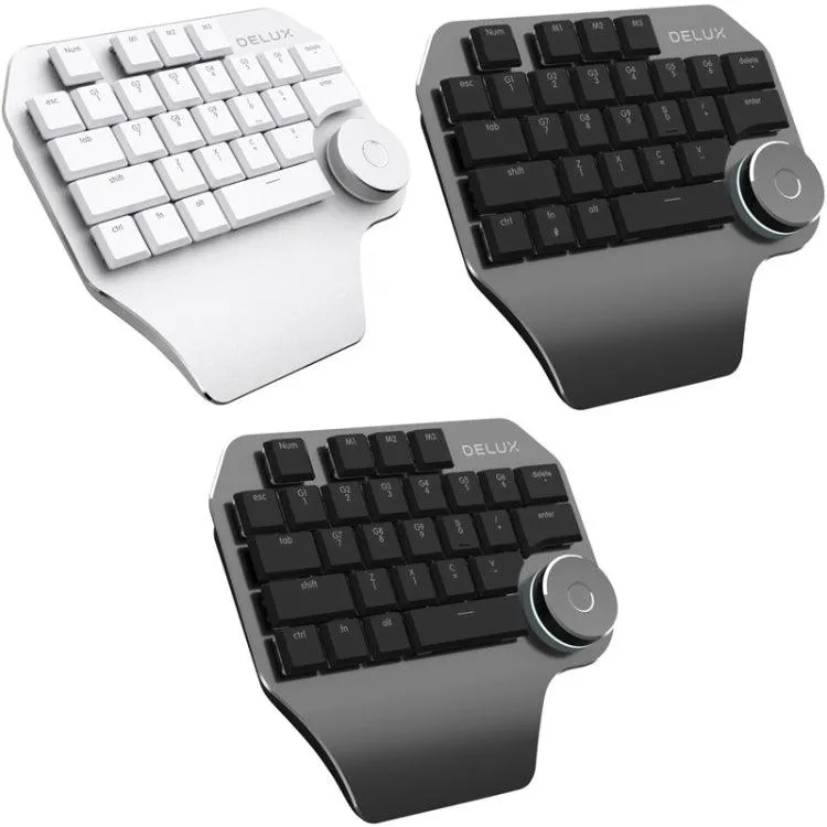 DELUX T11 Compact 29-Key One-Handed Mechanical Keyboard with Voice Recognition - Silver