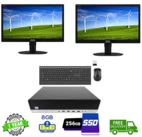 Dual Screen Combo! HP EliteDesk Desktop PC i5 3.4GHz 8GB RAM 256GB SSD WIN 10 Pro 2x 22inch  Monitors