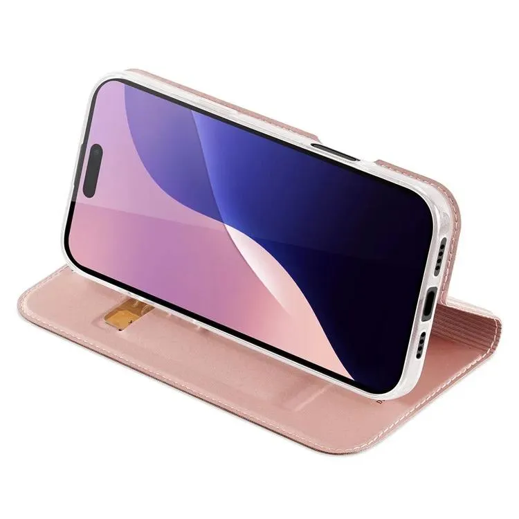 DUX DUCIS Skin Pro Faux Leather Wallet Flip Case for Apple iPhone 16 Pro - Rose Gold