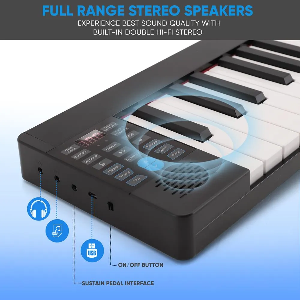 Electric Musical Piano Keyboard - Portable And Foldable Electronic Piano Keyboard With 88 Standard Keys And 129 Tones