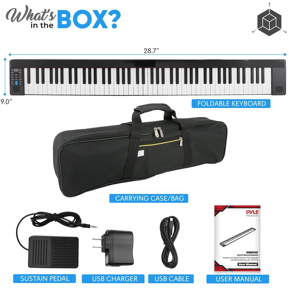 Electric Musical Piano Keyboard - Portable And Foldable Electronic Piano Keyboard With 88 Standard Keys And 129 Tones