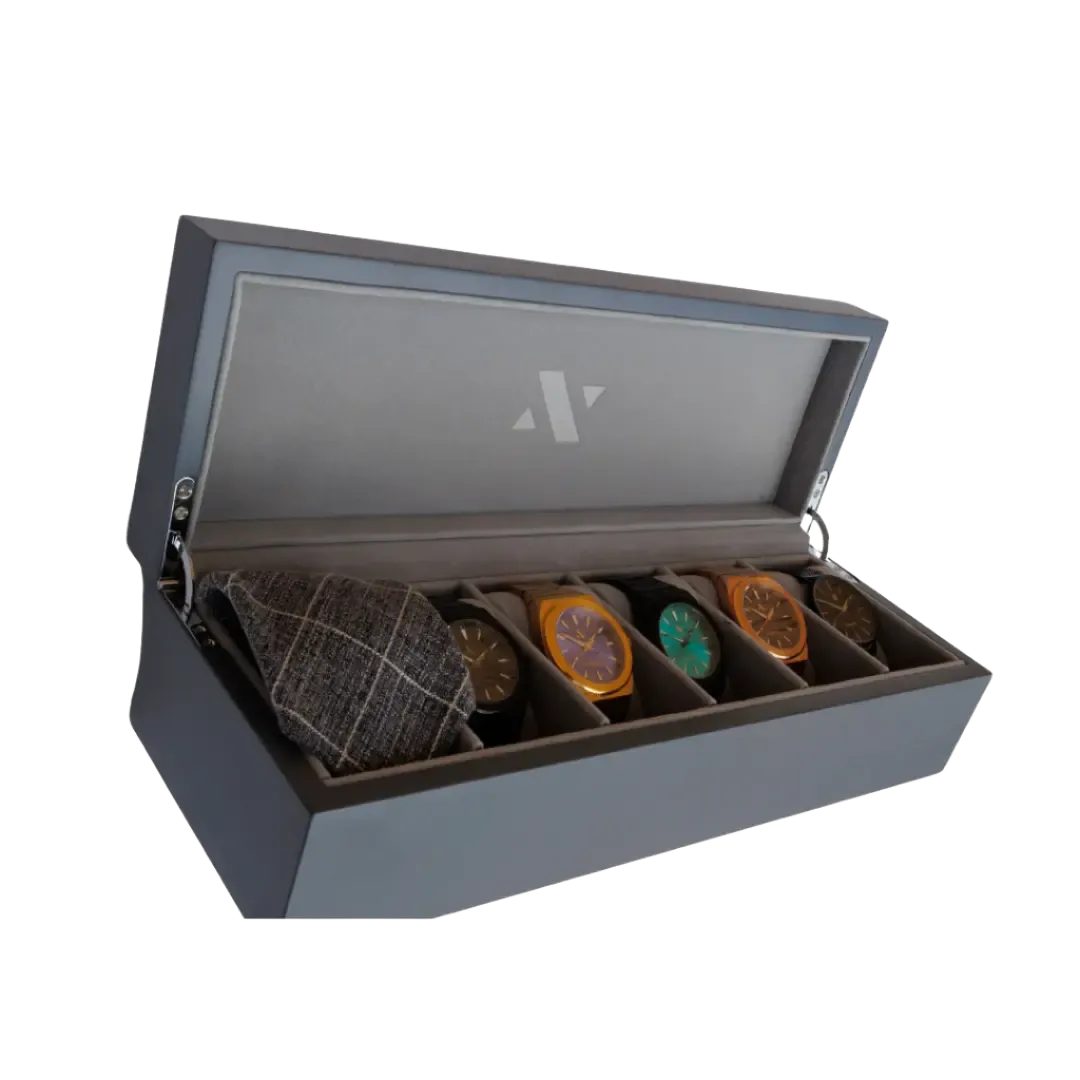 Elite Collectors Six Slot Watch Box Display Case In Grey Lacquer