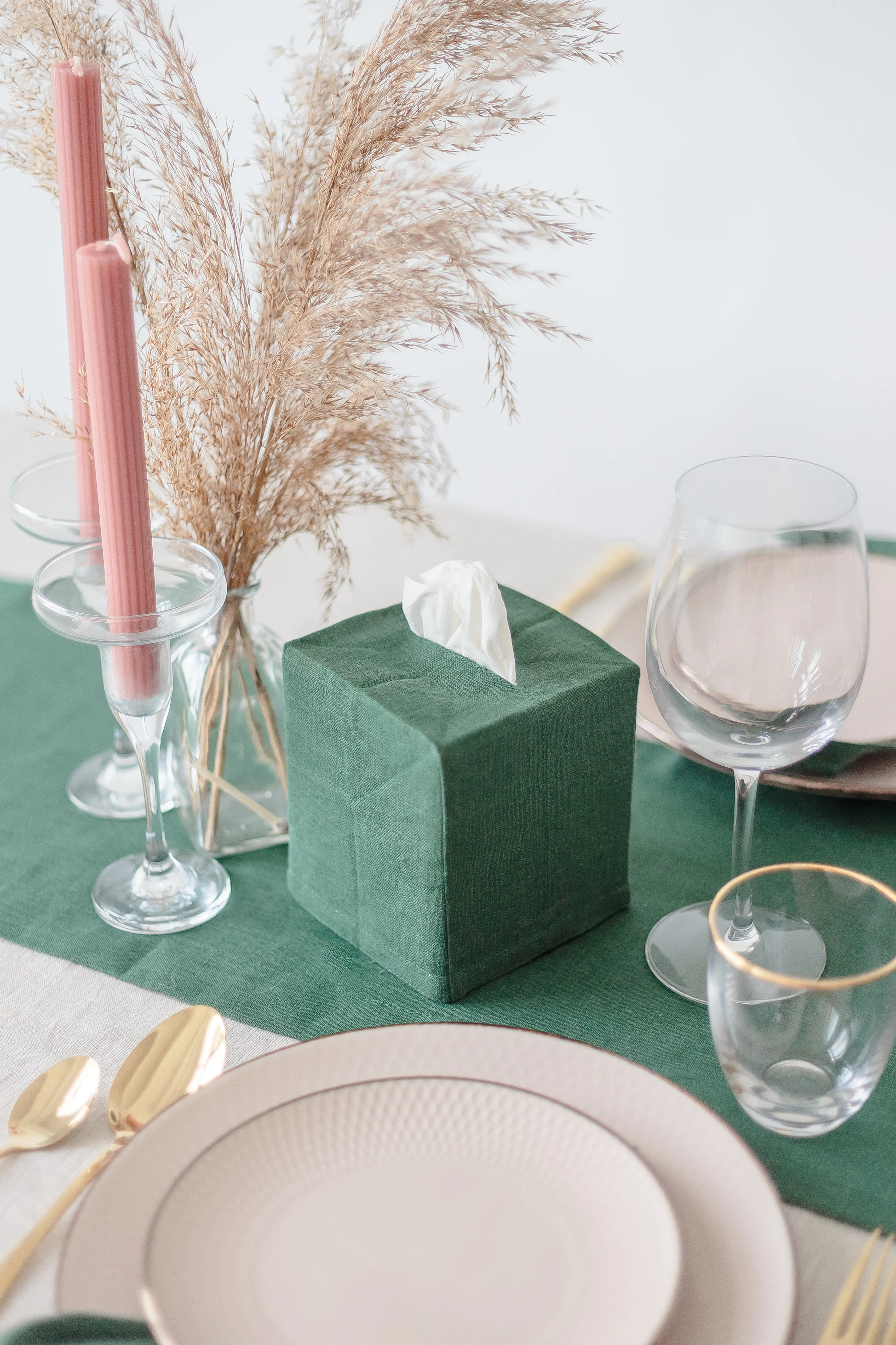 Emerald Green Linen Tissue Box Cover