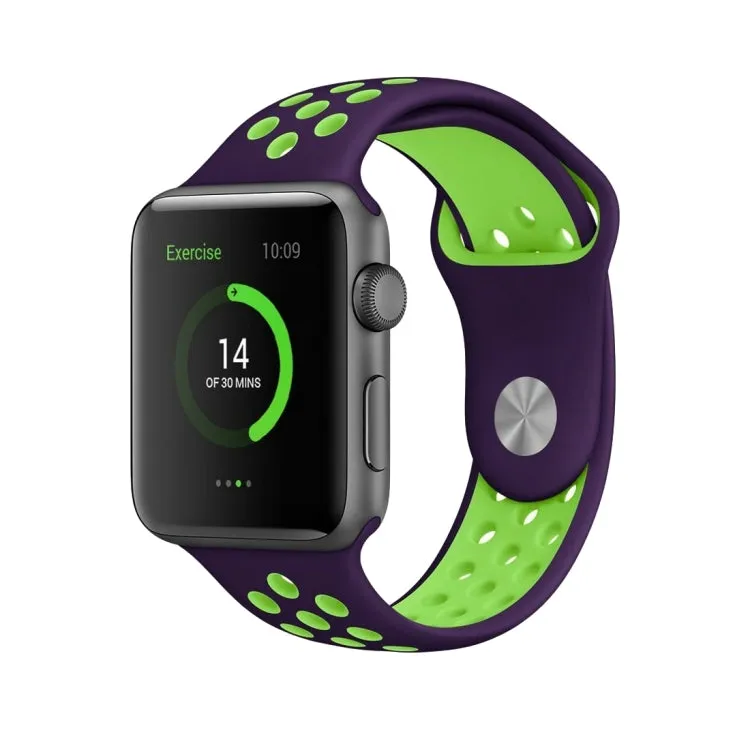 For Apple Watch Series 7 41mm / 6 & SE & 5 & 4 40mm / 3 & 2 & 1 38mm Fashionable Classical Silicone Sport Watch Band(Purple Green)