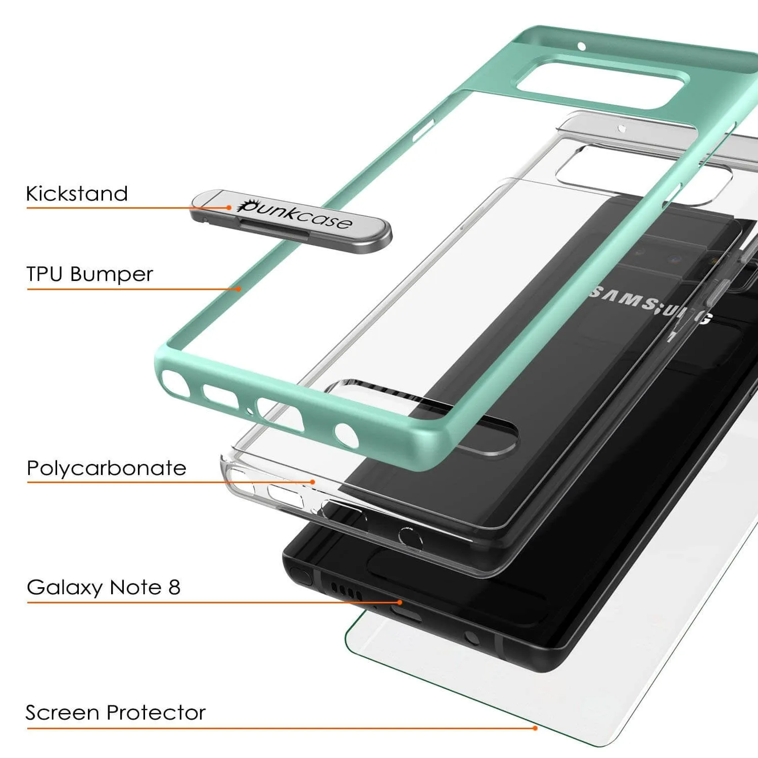 Galaxy Note 8 Lucid 3.0 Screen Protector W/ Anti-Shock Case [Teal]