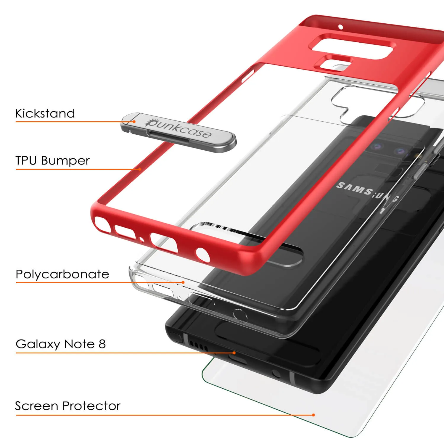 Galaxy Note 9 Lucid 3.0 PunkCase Armor Cover w/Integrated Kickstand and Screen Protector [Red]