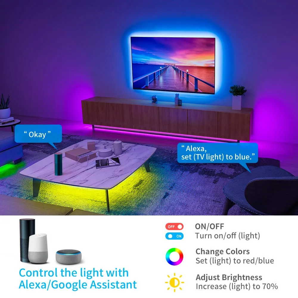 Govee RGB Smart Wi-Fi   Bluetooth LED Strip Lights - 2x5m - Hvid