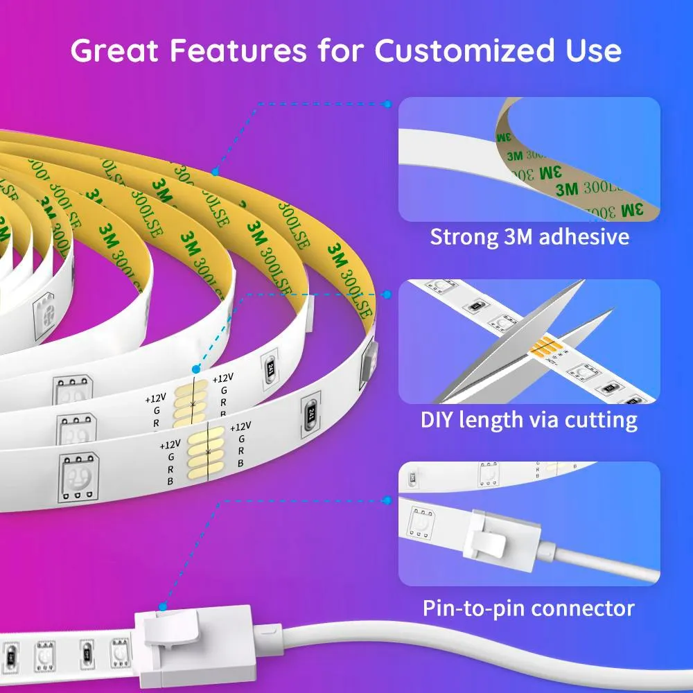 Govee RGB Smart Wi-Fi   Bluetooth LED Strip Lights - 2x5m - Hvid