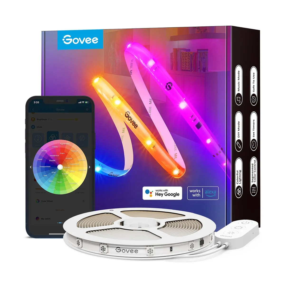 Govee RGBIC Wi-Fi   Bluetooth LED Strip Lights With Protective Coating