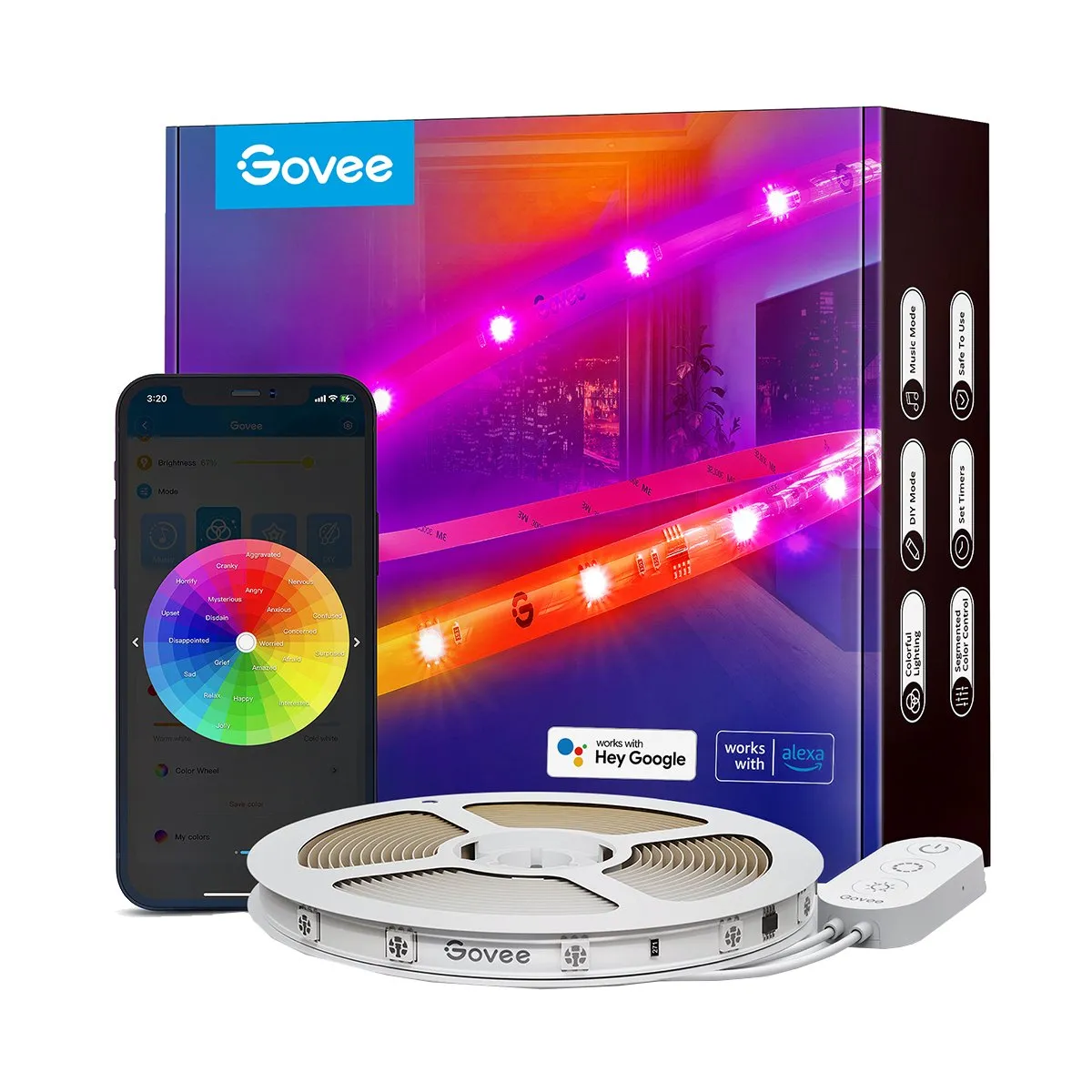 Govee RGBIC Wi-Fi   Bluetooth LED Strip Lights With Protective Coating