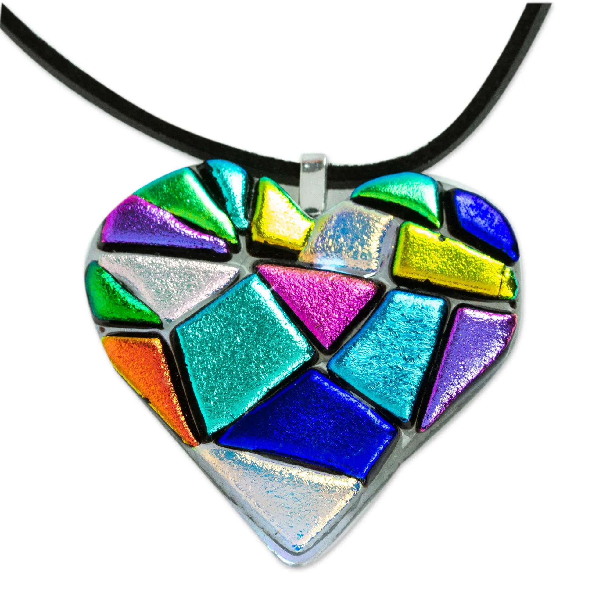 Handmade Fused Glass Heart Necklace - Heart of Color | NOVICA