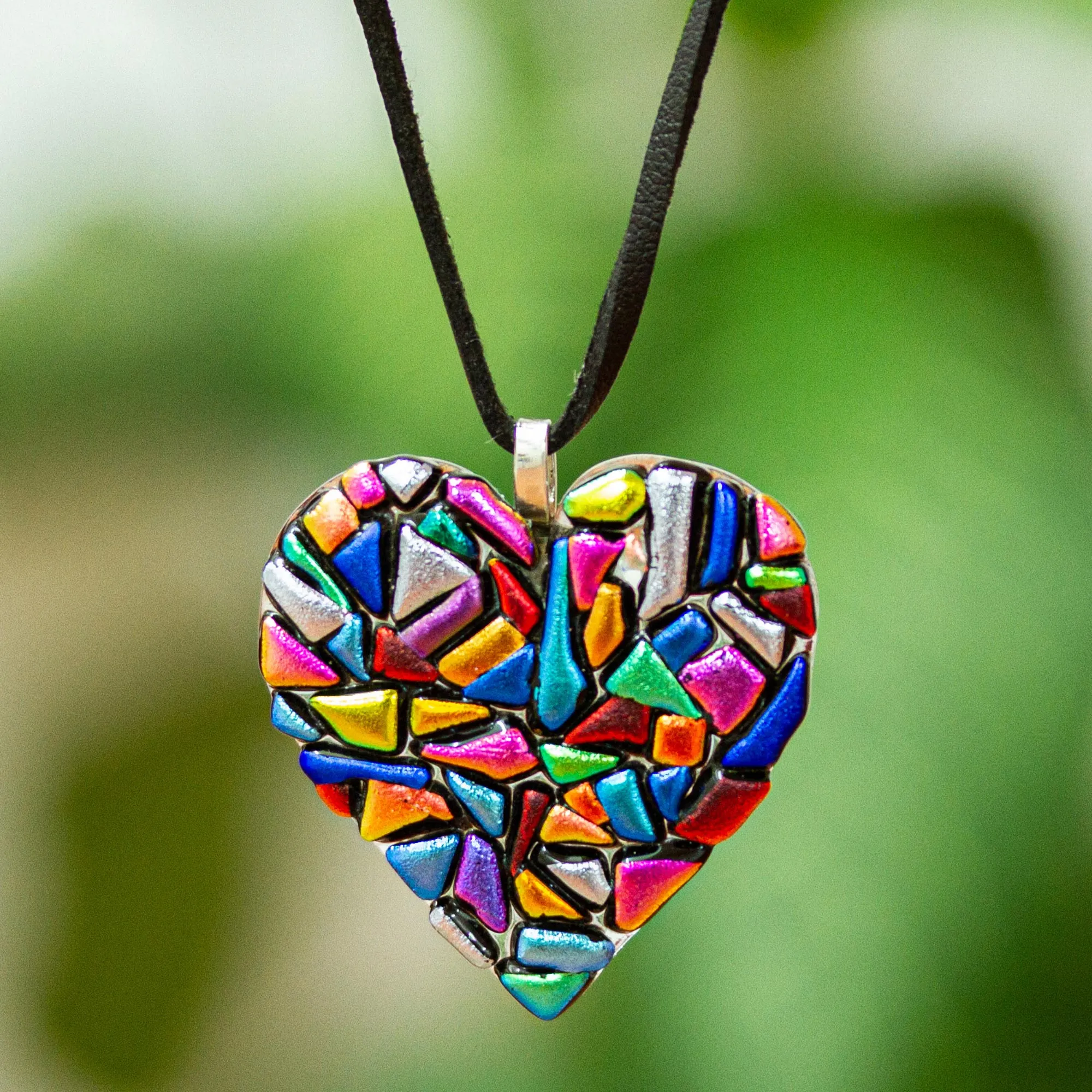 Handmade Fused Glass Heart Necklace - Heart of Color | NOVICA