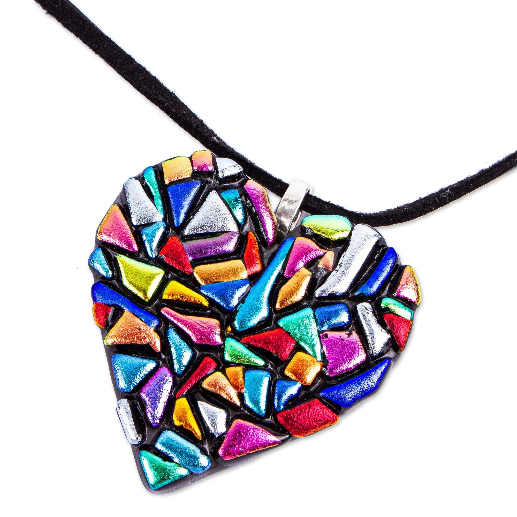 Handmade Fused Glass Heart Necklace - Heart of Color | NOVICA