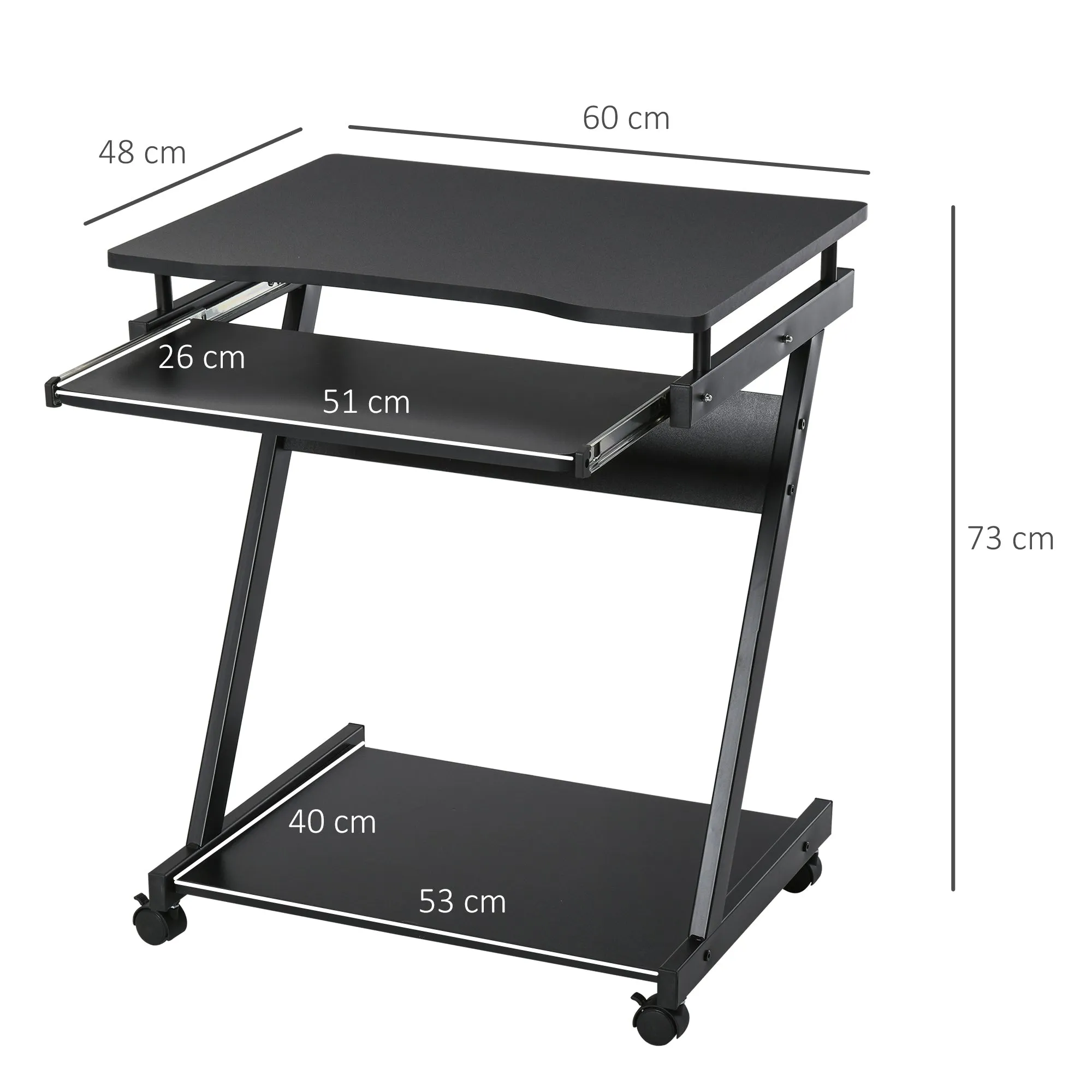 Homcom Movable Computer Desk With 4 Moving Wheels Sliding Keyboard Tray Home Office Workstation Black