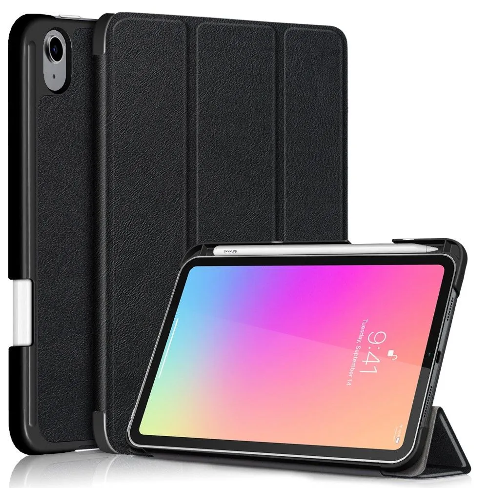 iPad Mini 6 (2021) slim tri-fold PU leather flip case with pen slot - Black