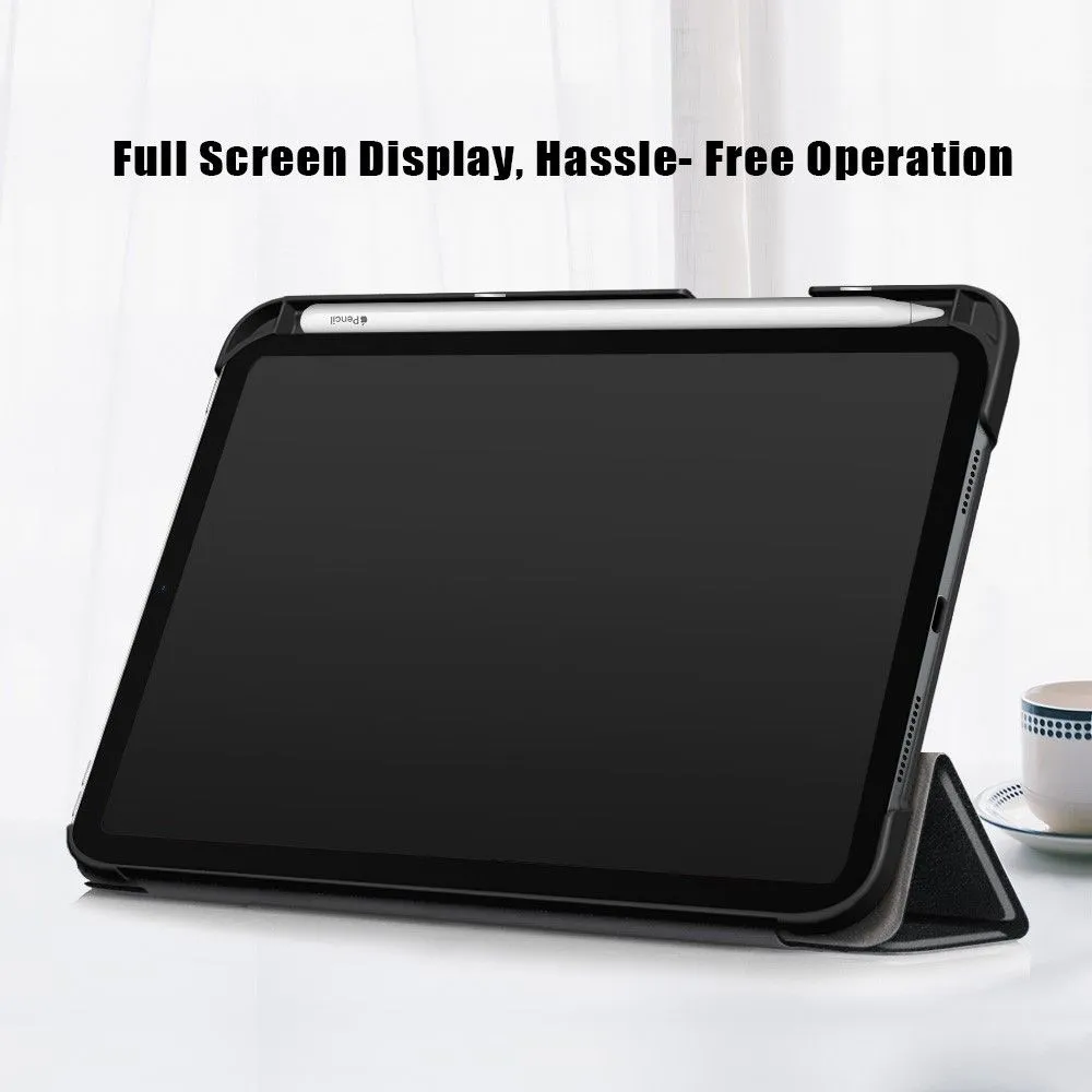 iPad Mini 6 (2021) slim tri-fold PU leather flip case with pen slot - Black