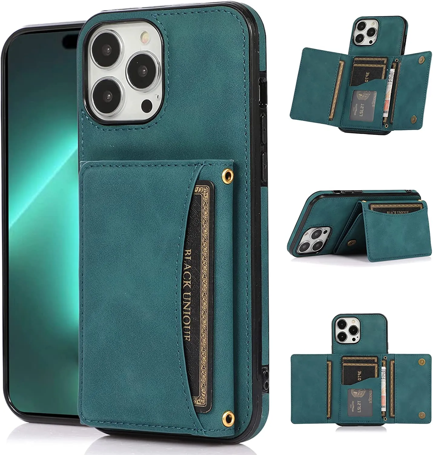 iPhone 14 Pro Max Wallet Case Holder Vintage PU Leather Case Max Blue