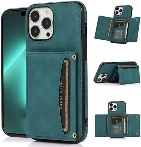 iPhone 14 Pro Max Wallet Case Holder Vintage PU Leather Case Max Blue