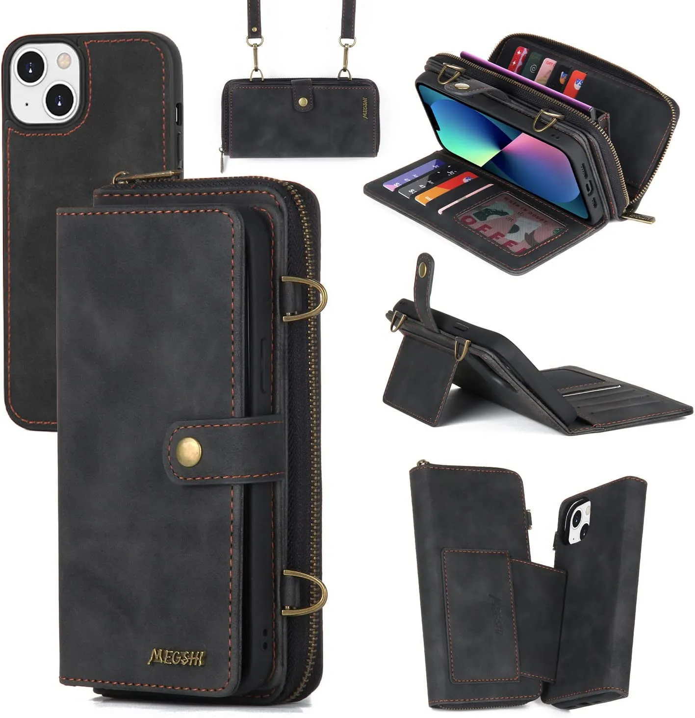 iPhone 14 Pro Max Wallet Case, Wallet Case Holder Phone Case Black