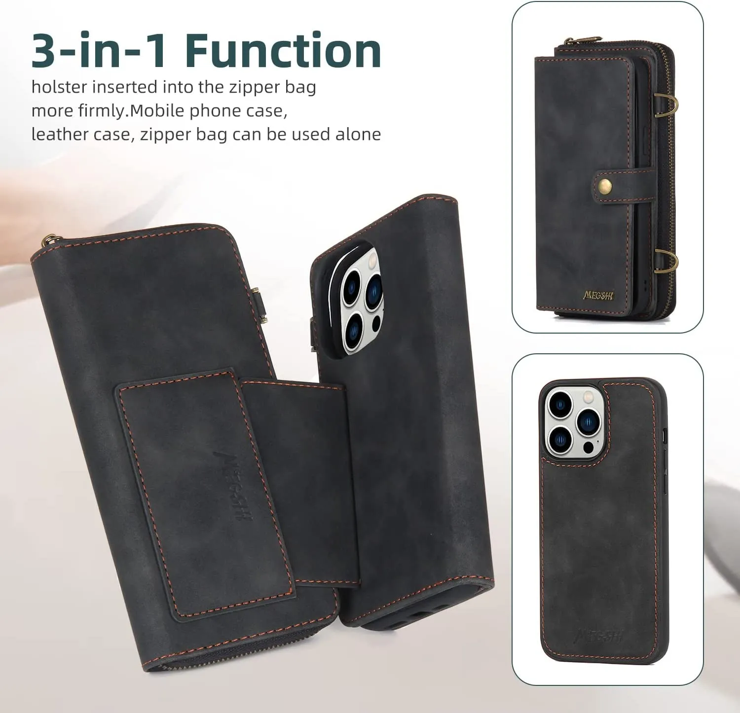 iPhone 14 Pro Max Wallet Case, Wallet Case Holder Phone Case Black