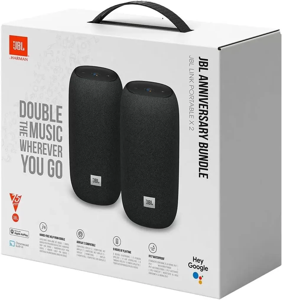 JBL Link Portable Smart Bluetooth Speaker Black Twin Pack  - JBLLINKP75BBLKEU