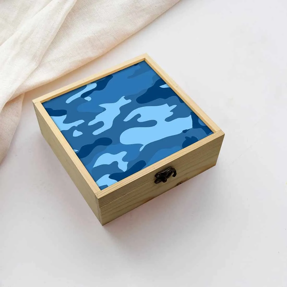 Jewellery Box Wooden Jewelry Organizer -  Blue Army Camouflage