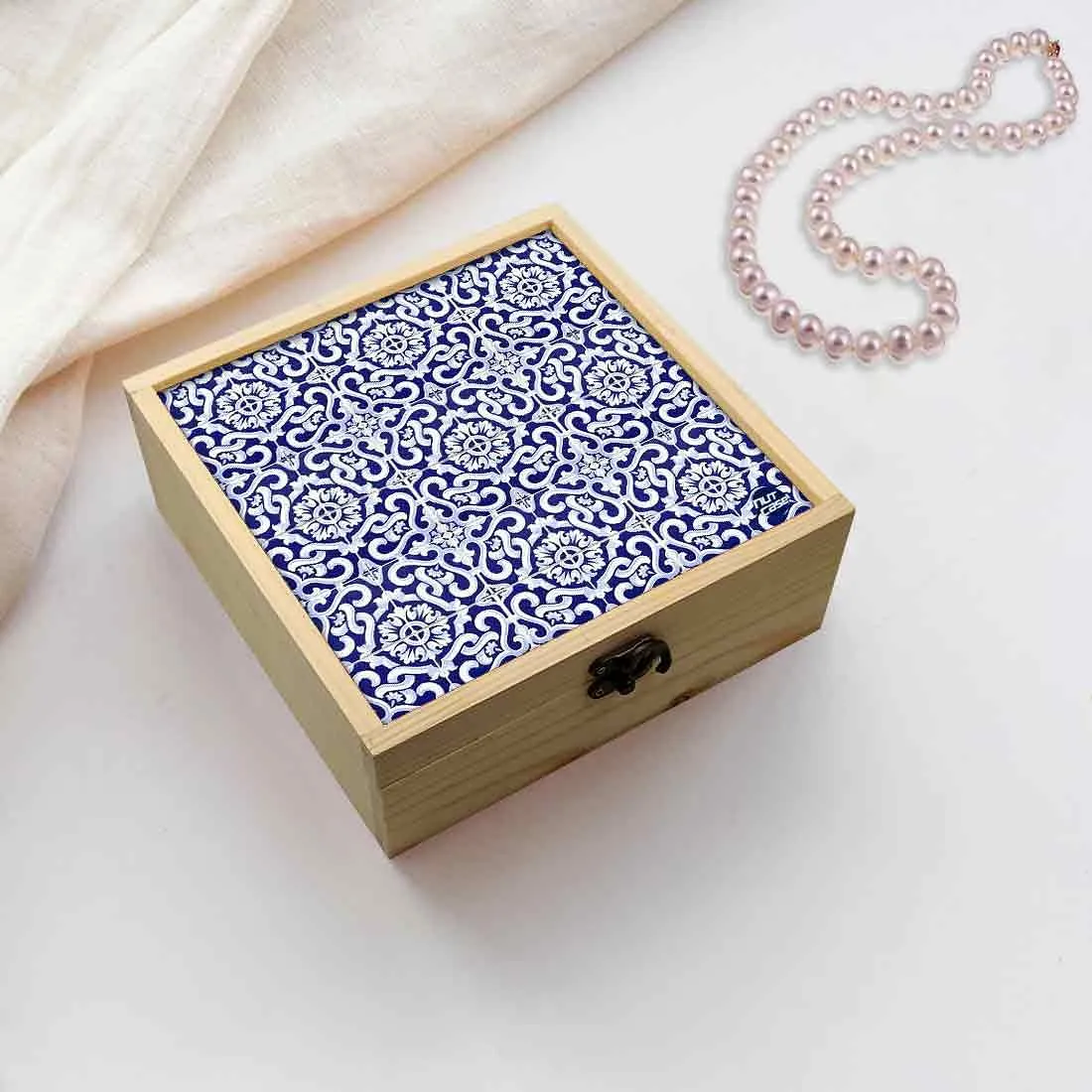 Jewellery Box Wooden Jewelry Organizer -  Spanish Tiles