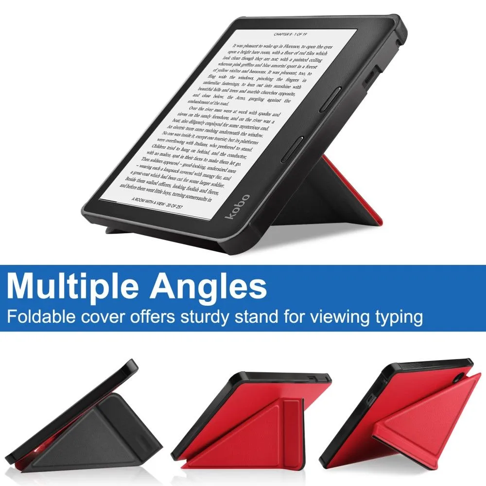 Kobo Sage cool origami stand PU leather flip case - Red