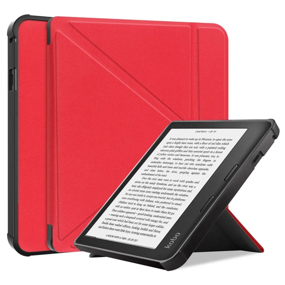 Kobo Sage cool origami stand PU leather flip case - Red