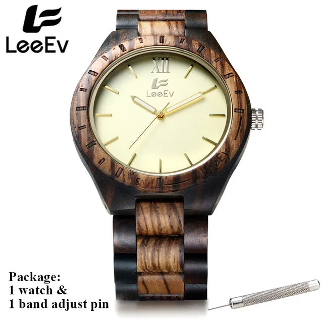 LeeEv Fashion Men Zebra Wooden Watch Big Dial Unique Design Casual Quartz All Wood Band Luminous Hands Wristwatches EV1001