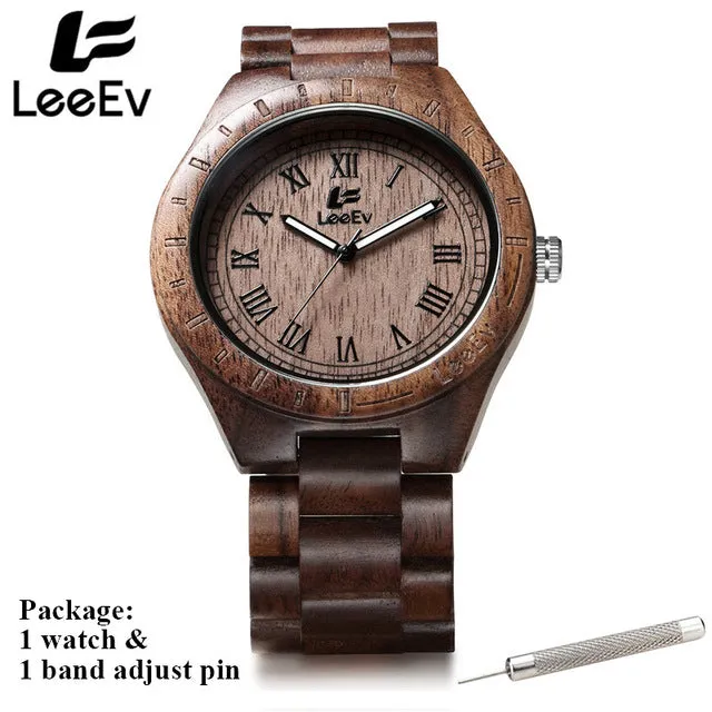 LeeEv Fashion Men Zebra Wooden Watch Big Dial Unique Design Casual Quartz All Wood Band Luminous Hands Wristwatches EV1001