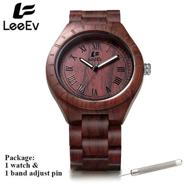 LeeEv Fashion Men Zebra Wooden Watch Big Dial Unique Design Casual Quartz All Wood Band Luminous Hands Wristwatches EV1001