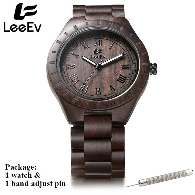 LeeEv Fashion Men Zebra Wooden Watch Big Dial Unique Design Casual Quartz All Wood Band Luminous Hands Wristwatches EV1001